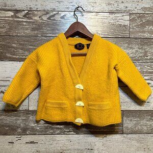 Vintage Ellen Tracy 100% Wool Yellow Youth Girls Heavy Weight Cardigan Sweater